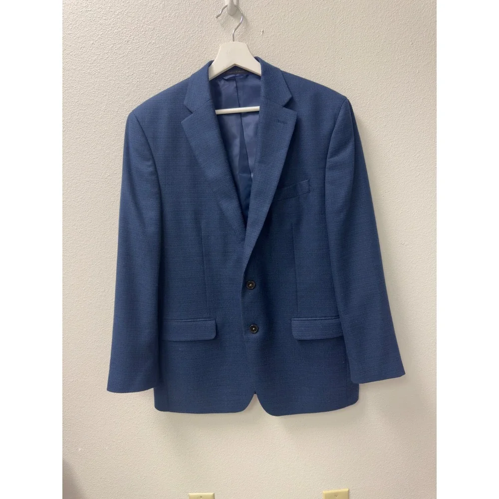Chaps Blazer Mens 40R Blue Textured Two Button Single Vent Jacket Academia Prep